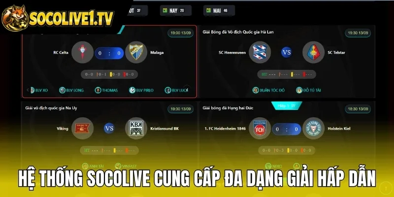 Hệ thống Socolive cung cấp đa dạng giải hấp dẫn